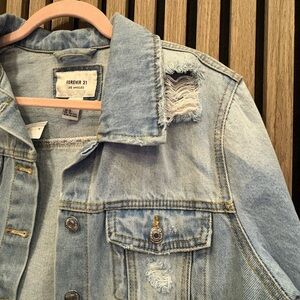 Forever 21 Sky Blue Ripped Denim Jacket